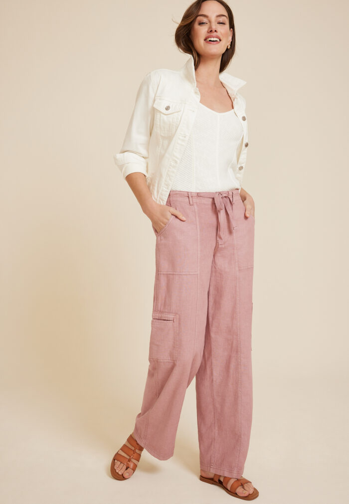 Soft Linen High Rise Cargo Wide Leg Pant